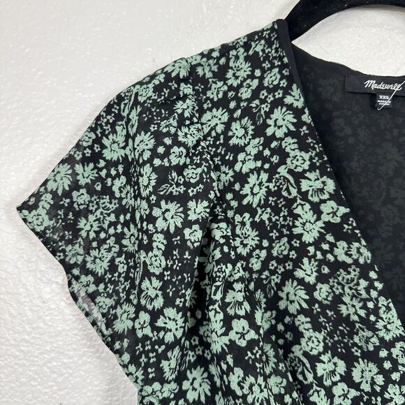 Madewell Top Women XXS Faux Wrap Ruffle Peplum Dark Green Floral Cottagecore - Picture 4 of 12